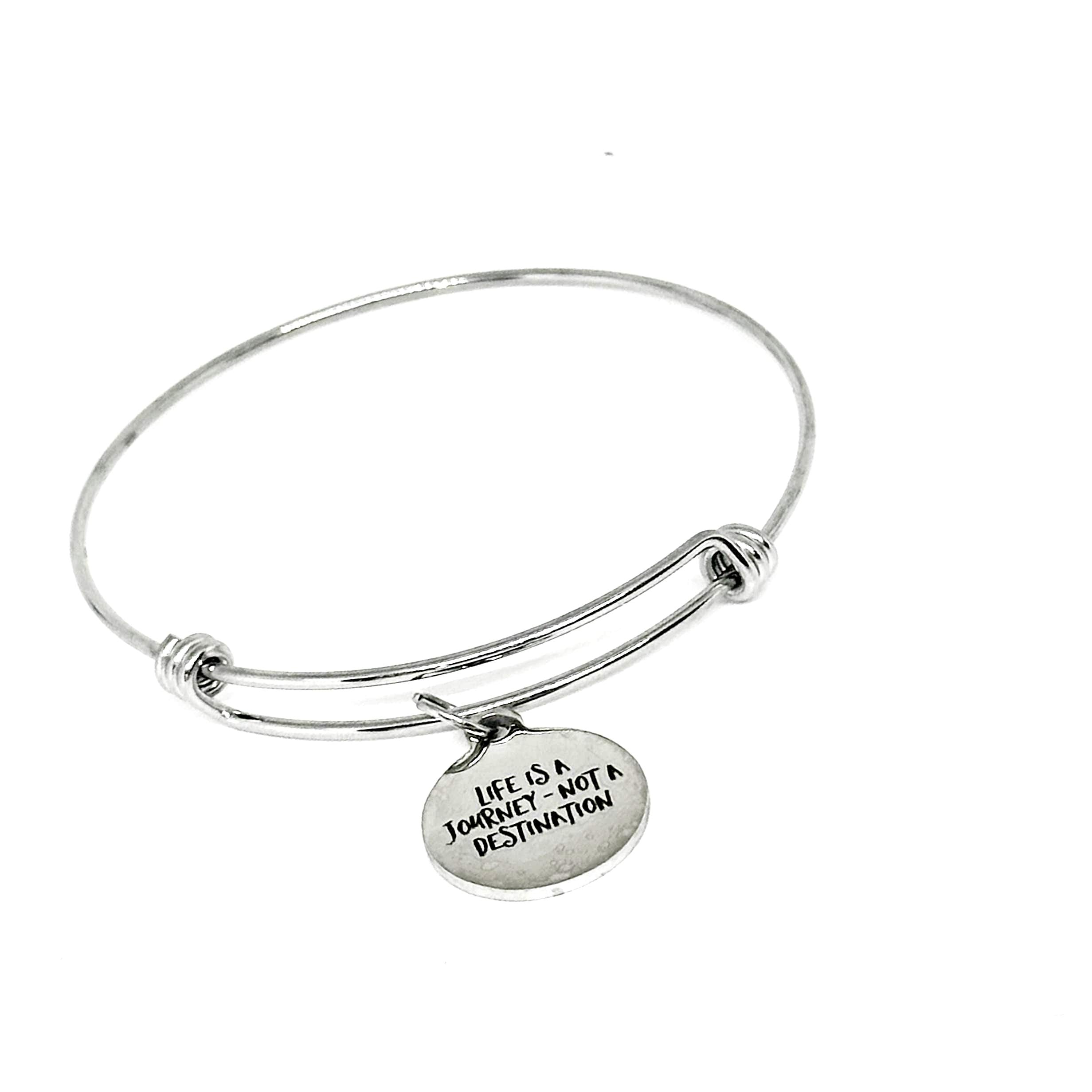 Life Is A Journey Not A Destination Stainless Steel, Inspirational Bracelet Adjustable 19mm Charm Motivational Bangle Jewelry Gift